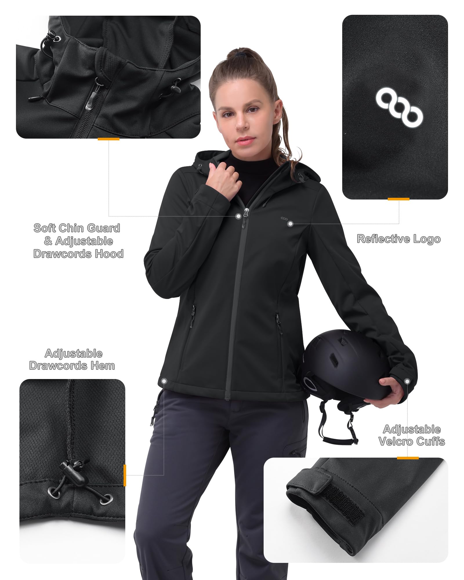 33,000ft Damen Softshelljacke Wasserdichte Winddichte Funktionsjacke Atmungsaktive Übergangsjacke Leichte Fahrradjacke mit Kapuze Windbreaker zum Laufen, Radfahren, Wandern