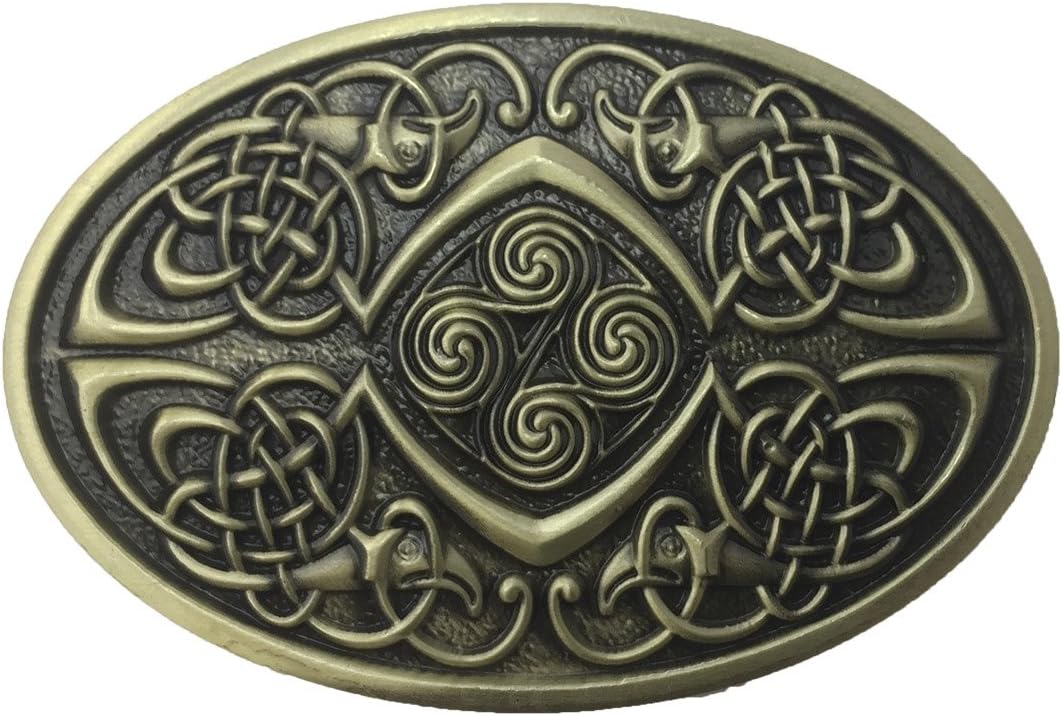 Men's Irish Celtic Knots Bronze Vintage Oval Metal Belt Buckle, free