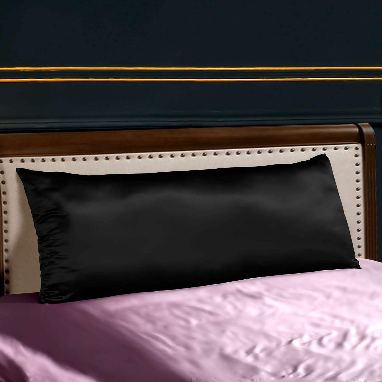 THXSILK 25 Momme Mulberry Silk Body Pillow Cover Pillowcase with Hidden Zipper - &Breathable Pure Natural Silk on Both Sides (20x54 inch, Black)