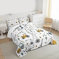 Vista 2 de Feelyou Juego de edredón de construcción, tamaño individual, para niños, con dibujos animados, carro, excavadora, tractor, equipo de edredón