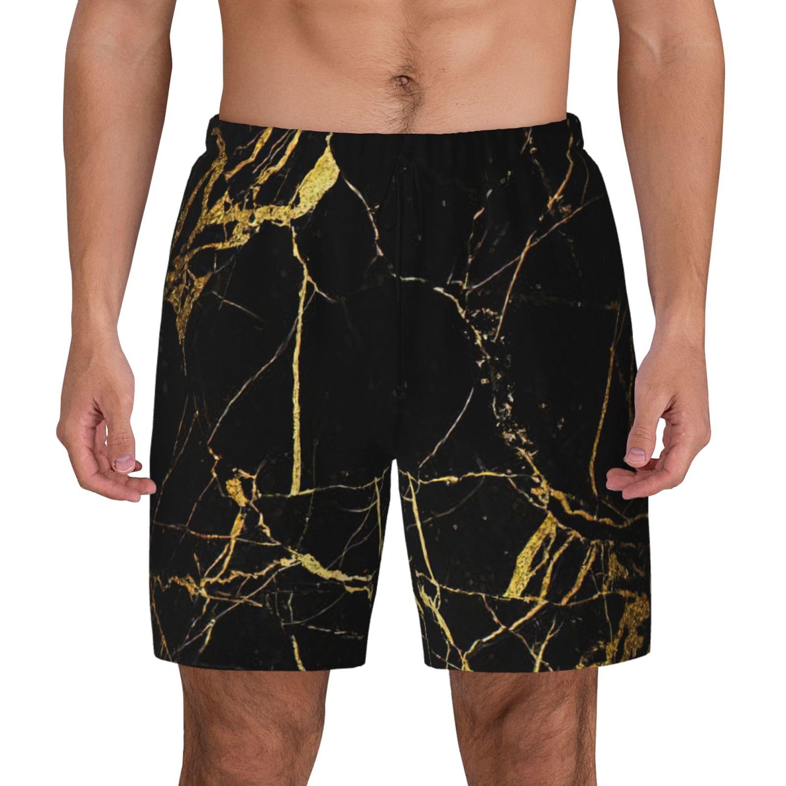 Bañador de playa transpirable para hombre ligero con estampado de mármol negro 8
