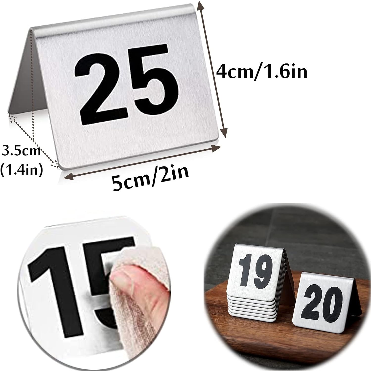 WORDFUN Tabletop Number Sign, Stainless Steel Table Signs, Stackable Table Number Cards, Can Be Widely Used in Restaurants, Bars, Parties, Weddings, Table Number