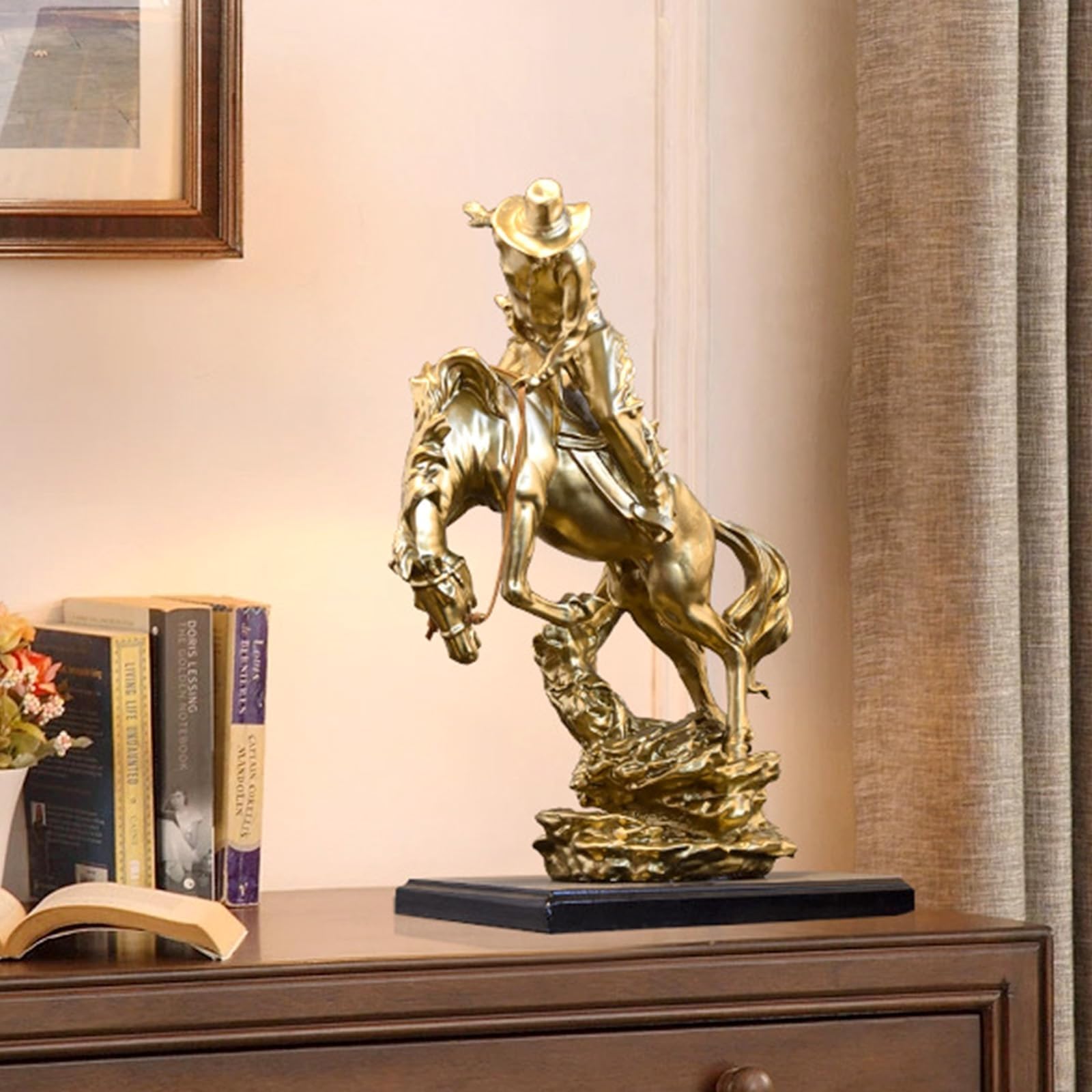 Artystyczna statuetka - ozdobna rzeźba - zachodni kowboj jadący koń statuetka rycerza wojownika figurka z żywicy kolekcja Bucking Bronco statua, figurka artystyczna kolekcja prezentów do
