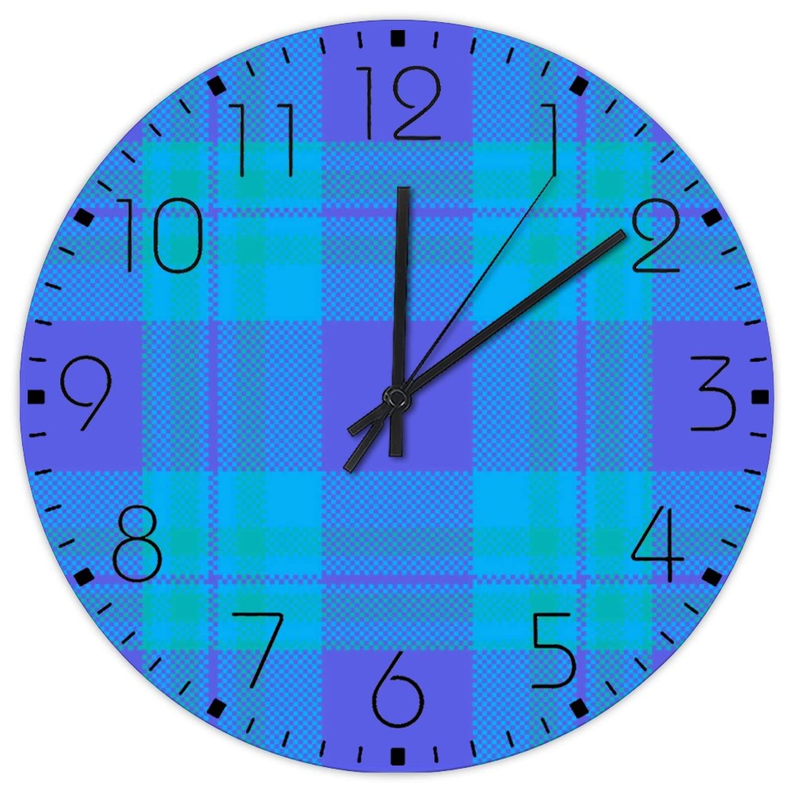 Horloge murale ronde en bois motif carreaux bleu marine 38cm pour café