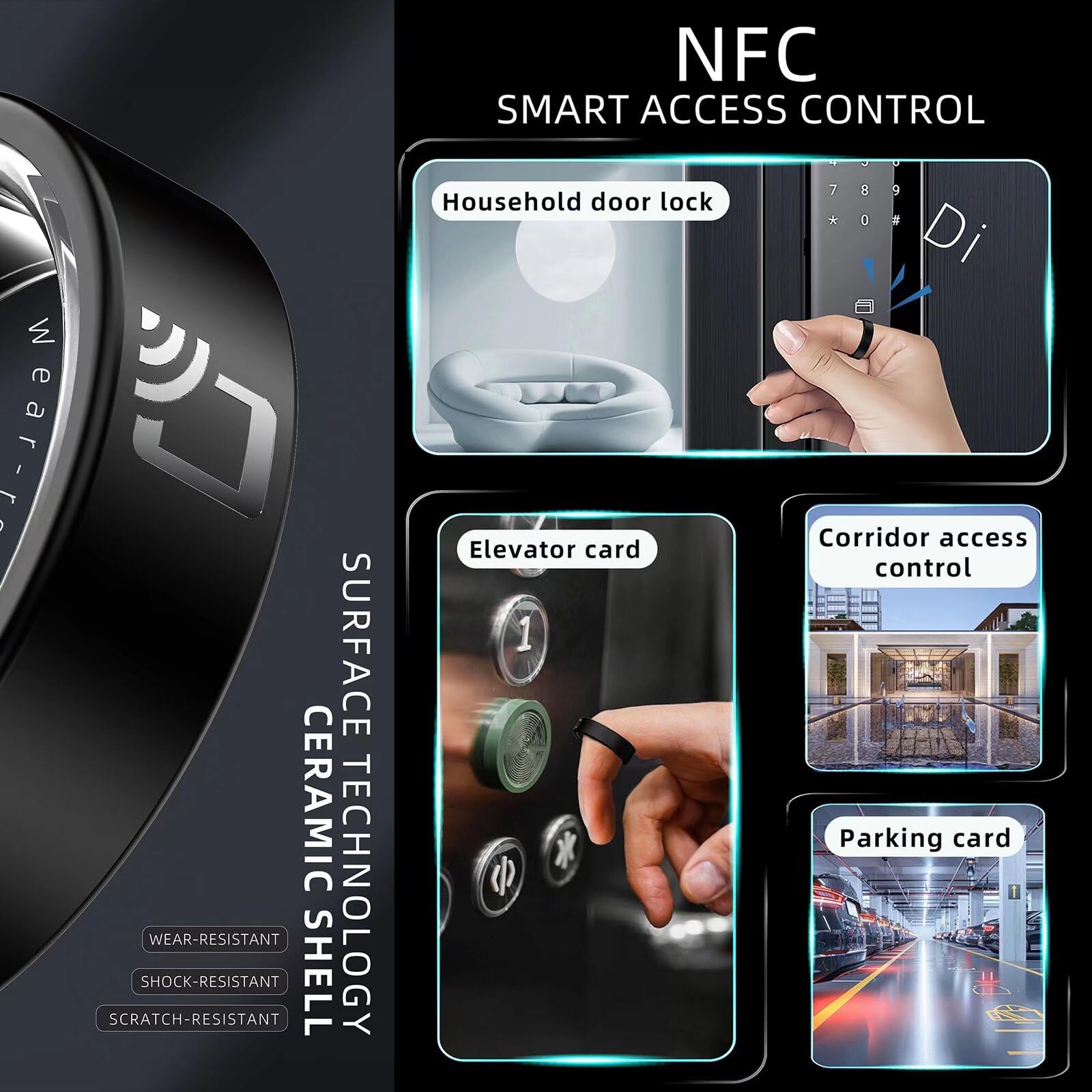 findtime Smart Ring NFC Smartringe für Herren Damen Blutdruckmessung Android IOS Fitness Ring Tracker Fitnessring Schrittzähler SpO2 Schlaftracker Pulsmesser Smartring Smarter Finger Tracking