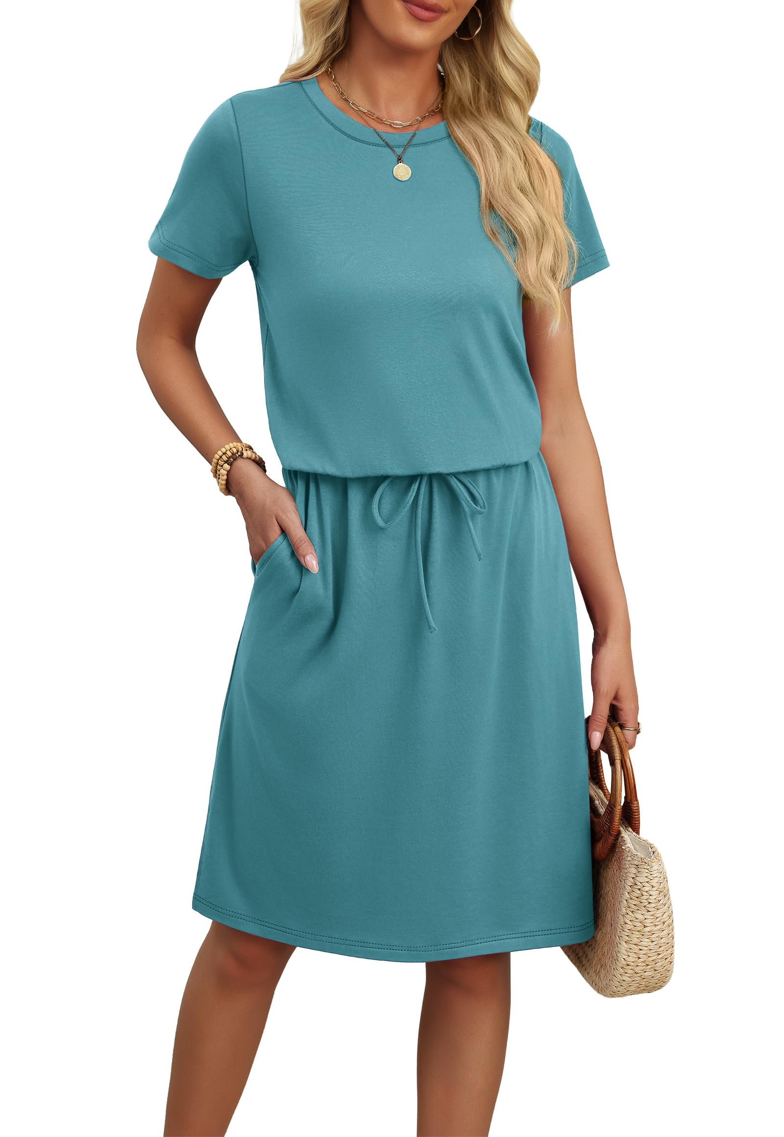 OFEEFAN Women's Tie Waist Sundress with Pockets
