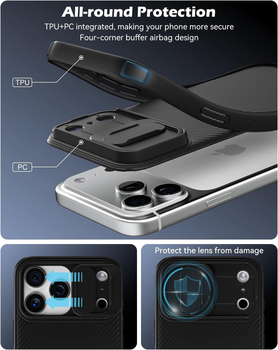 CloudValley for iPhone 17 Pro Max Case Magsafe, [Dual-Slide Lens Cover] [4-Corner Shockproof Airbags] [Anti-Lost Lanyard Hole] Heavy-Duty Shockproof Portection for iPhone 17 Pro Max 6.9 inch, Black