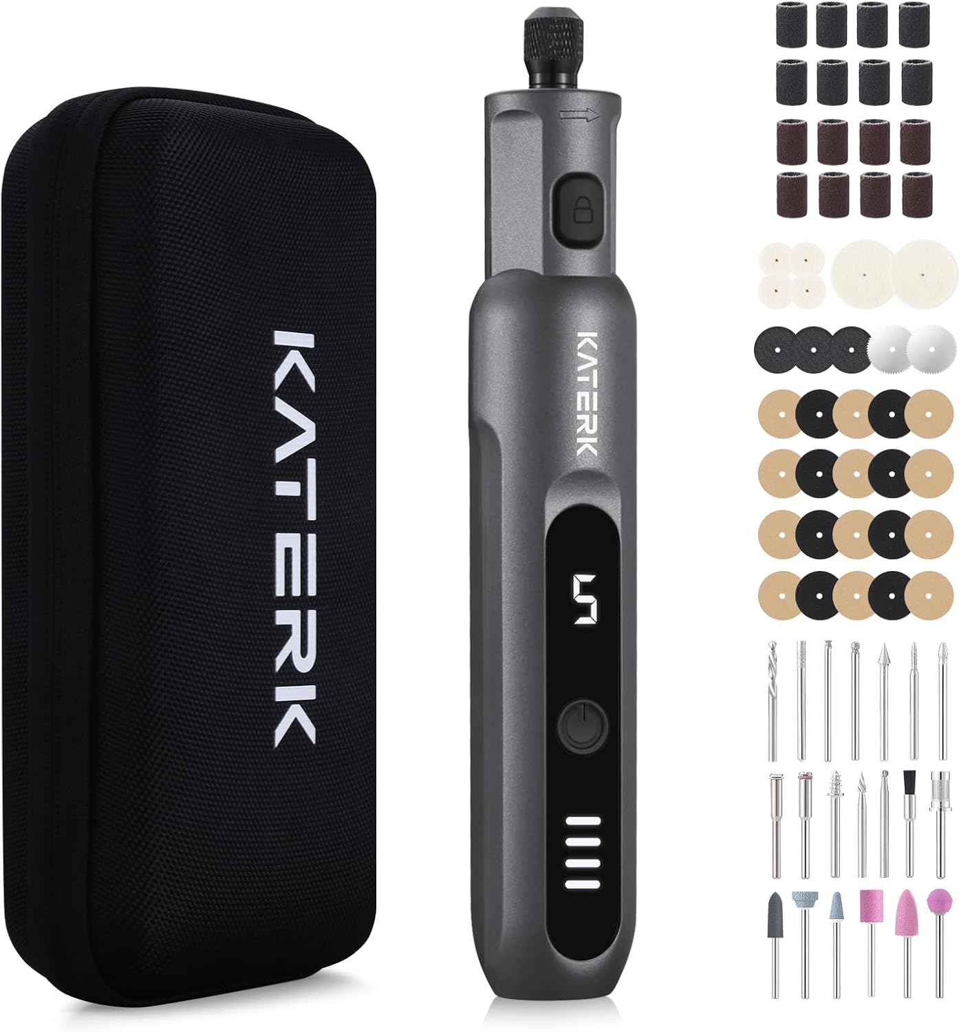 Katerk Cordless Rotary Tool Kit, 3.7V Mini Rotary Tool with 5 Speed and 70PCS Accessories, 20000RPM, USB Charging Multi-Purpose Power Tool for Engraving, Sanding, Drilling, Polishing, Cutting, Grey