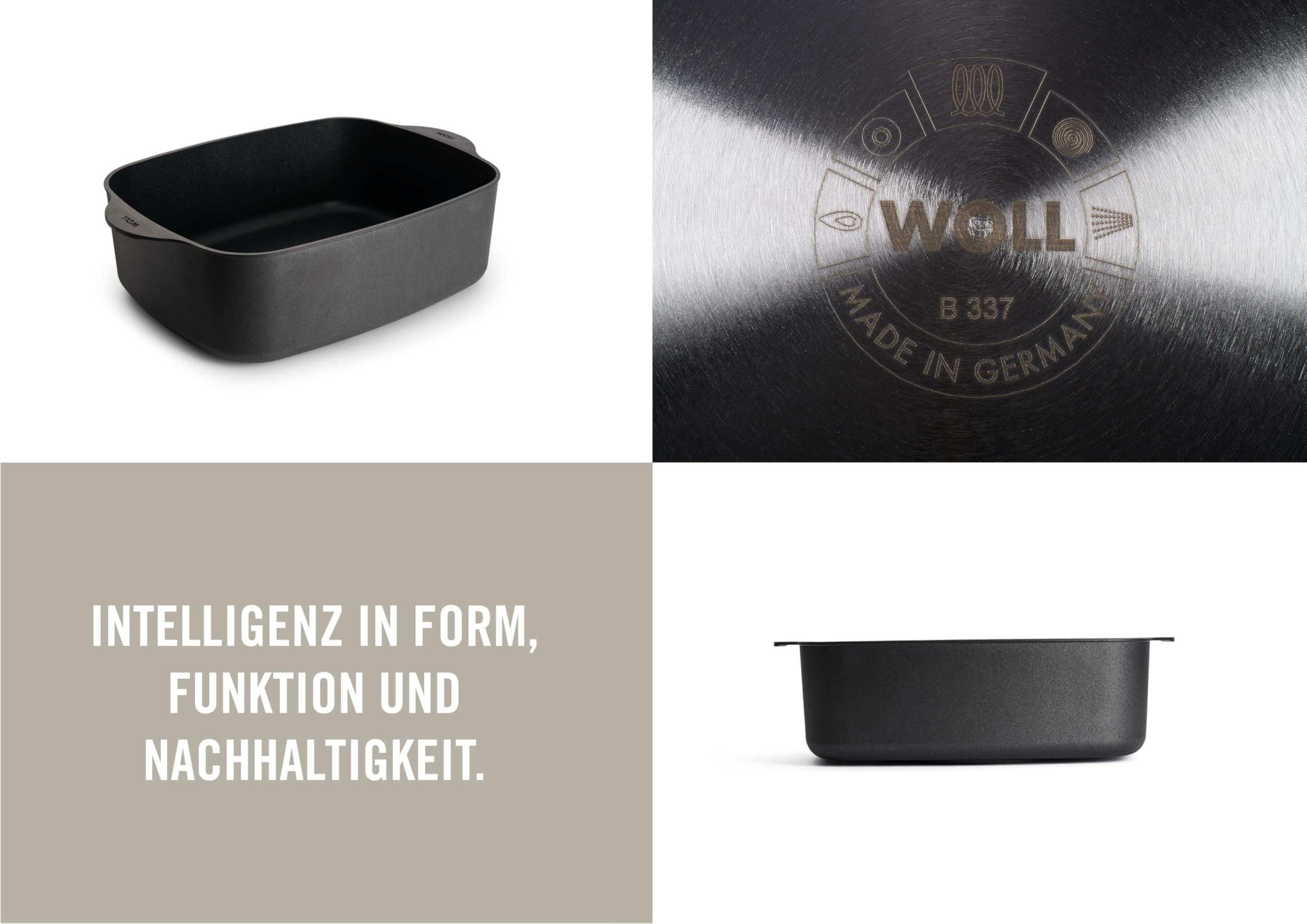 WOLL – Eco Logic QXR Bräter 29 x 22 cm, 4,5 l, 10 cm hoch, mit 2 Hebegriffen – PFAS-freier Antihaft-Bräter, backofenfest – Induktionsbräter – Auflaufform – Schmortopf, Schwarz