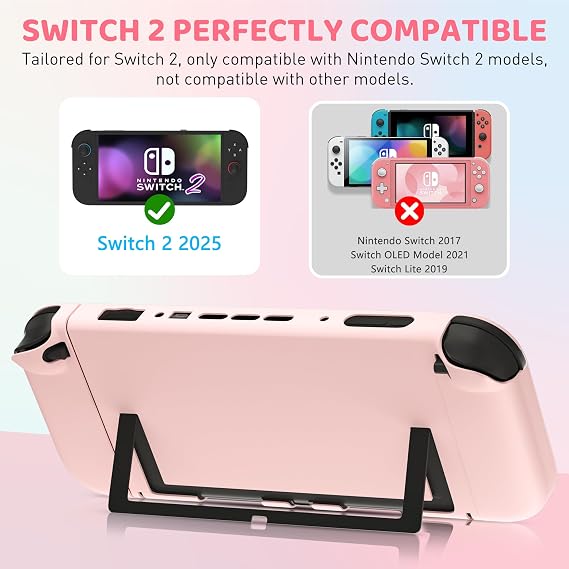 RHOTALL Pink Dockable Case for Nintendo Switch 2 2025 Protective PC Shell Case Slim Design Cute Controller Cover with Removable Joycon Compatible with New Nintendo Switch 2 7.9 Inch for Girls