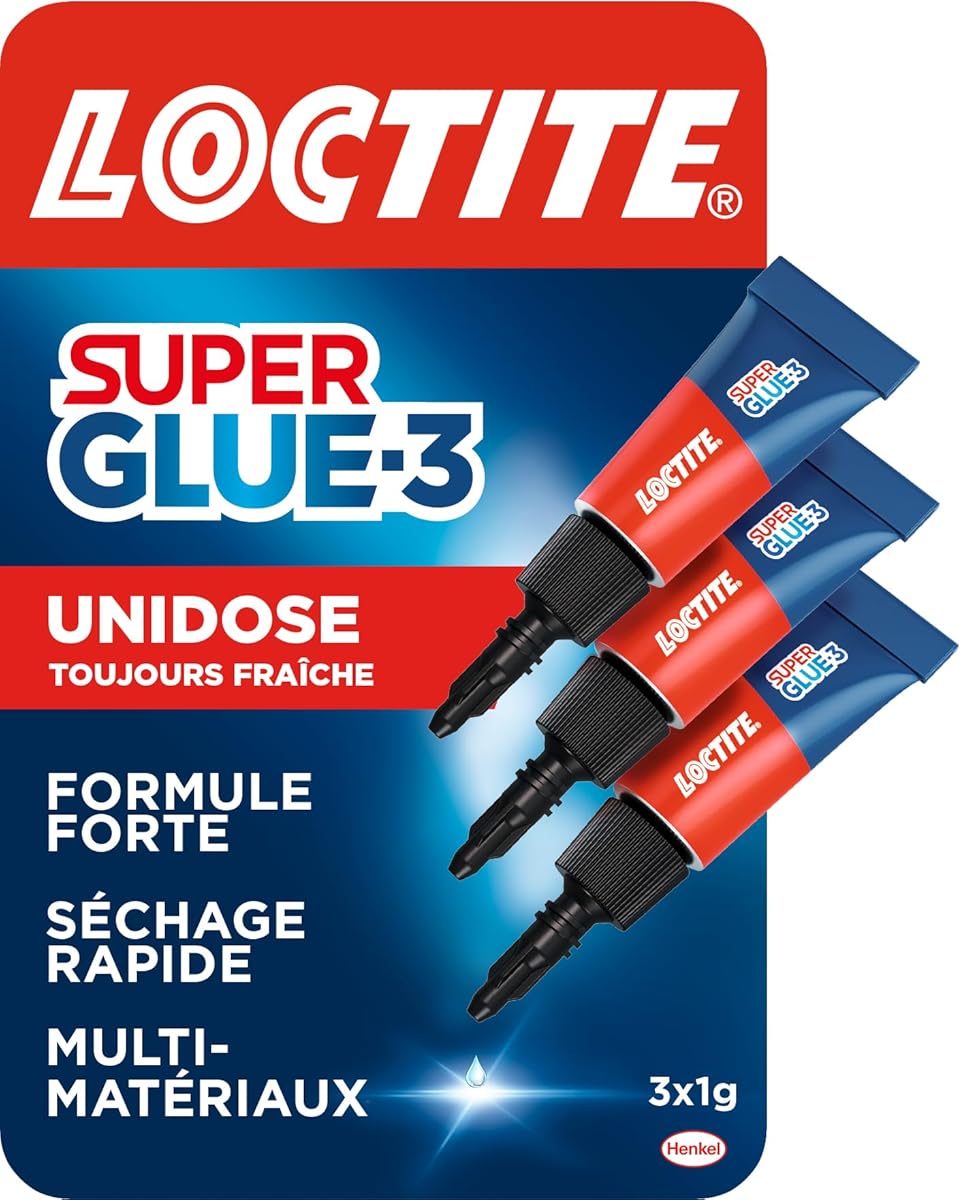 Loctite – Super Glue-3 Mini dose (3 x 1 g) – Colle forte & rapide tous matériaux pour réparation de qualité – Universelle liquide en format doses
