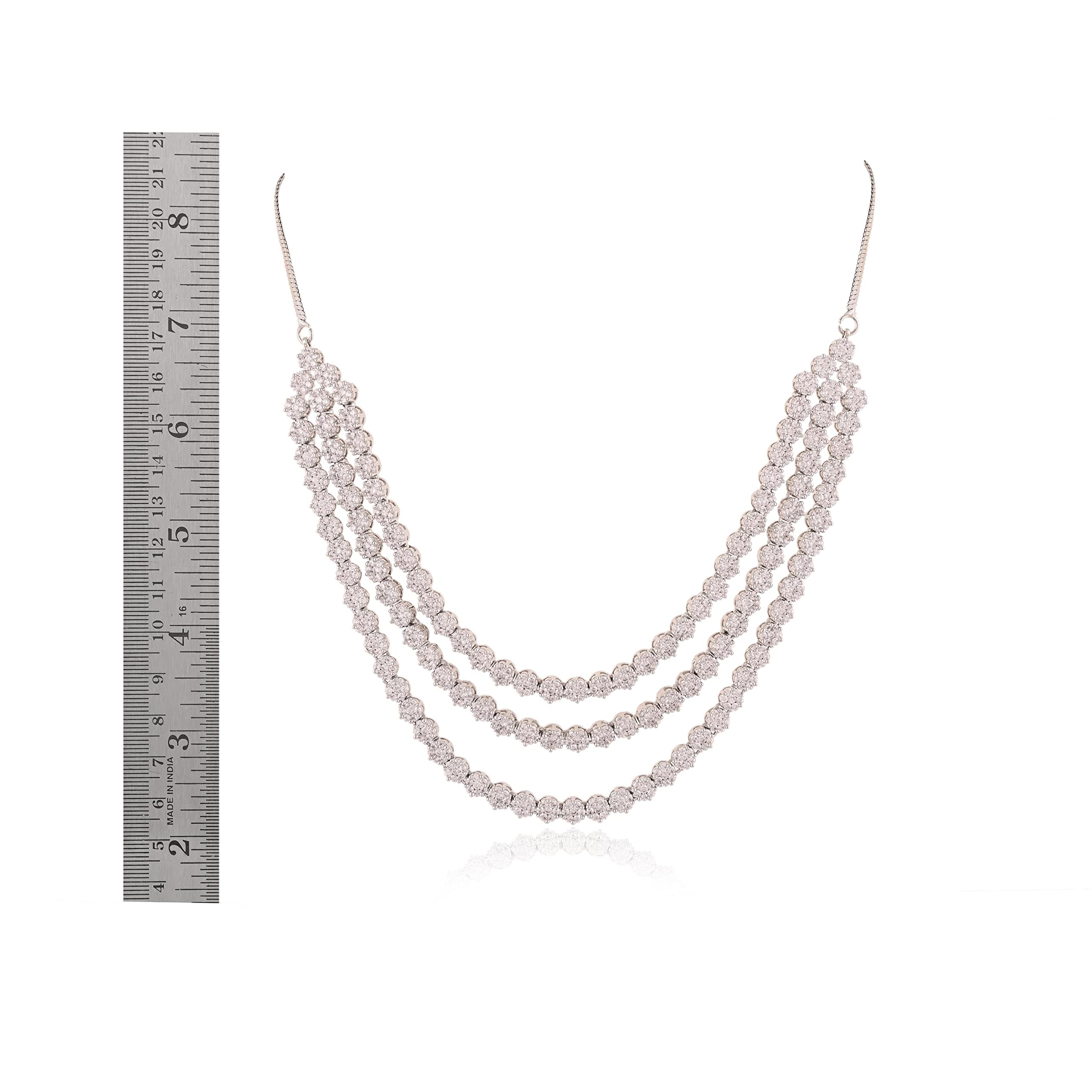Ratnavali Jewels American Diamond RV4162 - Set di collana tradizionale a tre strati con orecchini, placcata in oro rosa, per donne/ragazze