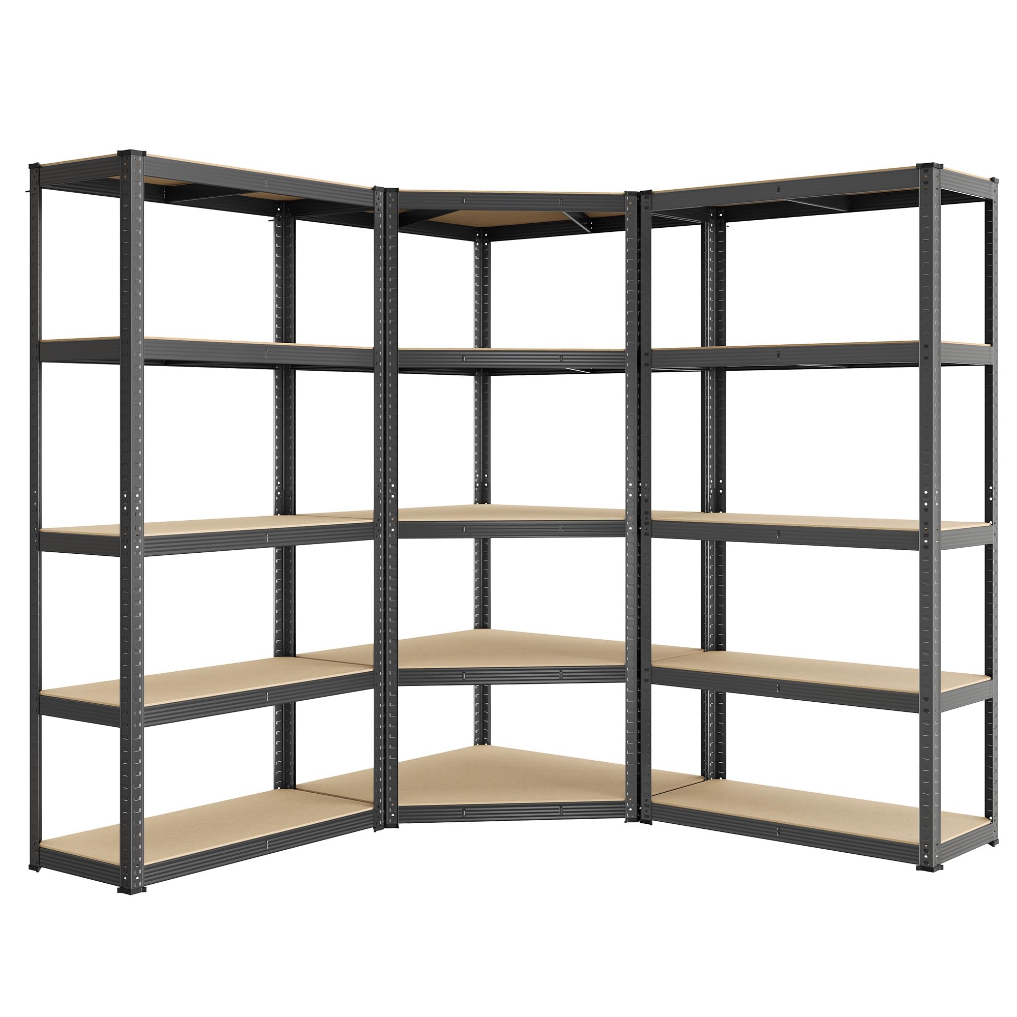 5-Tier Corner Shelf 180 cm Wide, Ink Black + Natural Beige