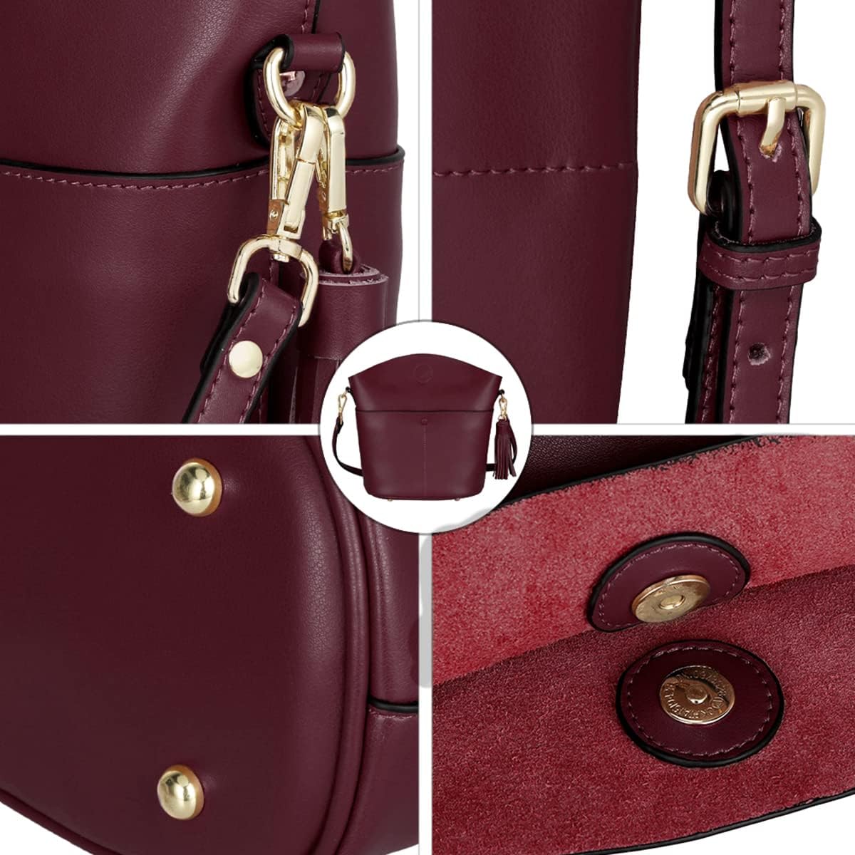 S-ZONE Women Small Cow Split Genuine Leather Crossbody Bucket Bag Shoulder Purse Handbag - Image 6