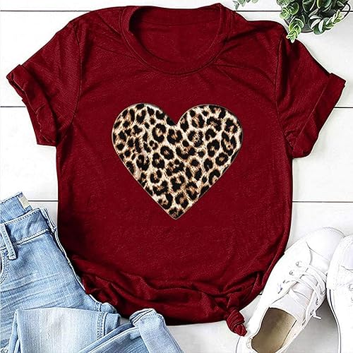Miniatura 4 de Camisetas de manga corta con estampado de corazón para mujer, camisetas de ajuste regular, linda y divertida, ropa de regalo 2023