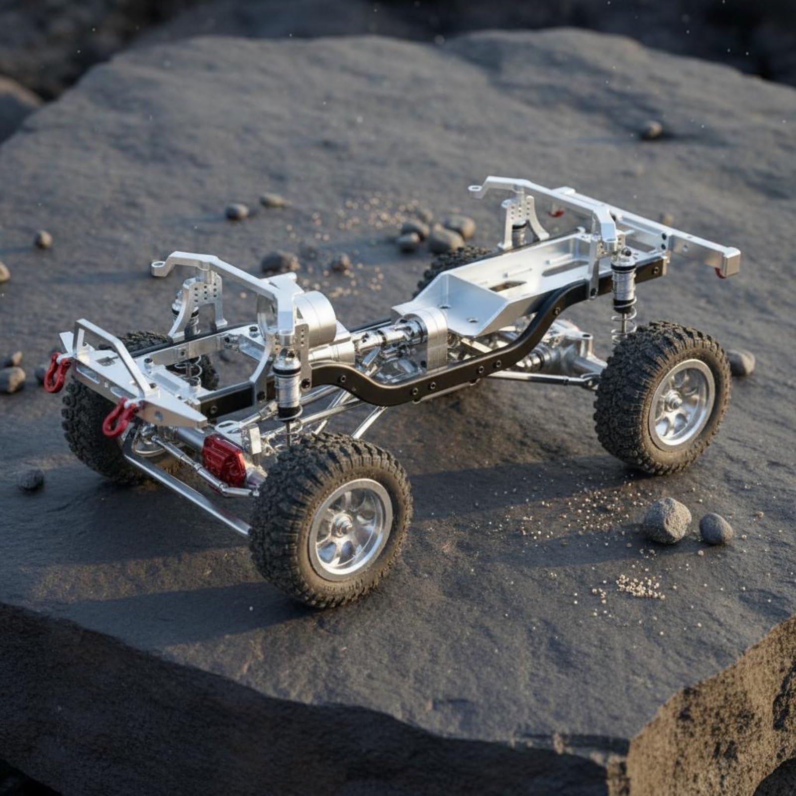 Chasis de Coche RC Metálico Bastidor Armazón Marco con Aleación de Aluminio y Transmisión Completa de Metal Ejes Diferenciales Preensamblado Adecuado, Rojo