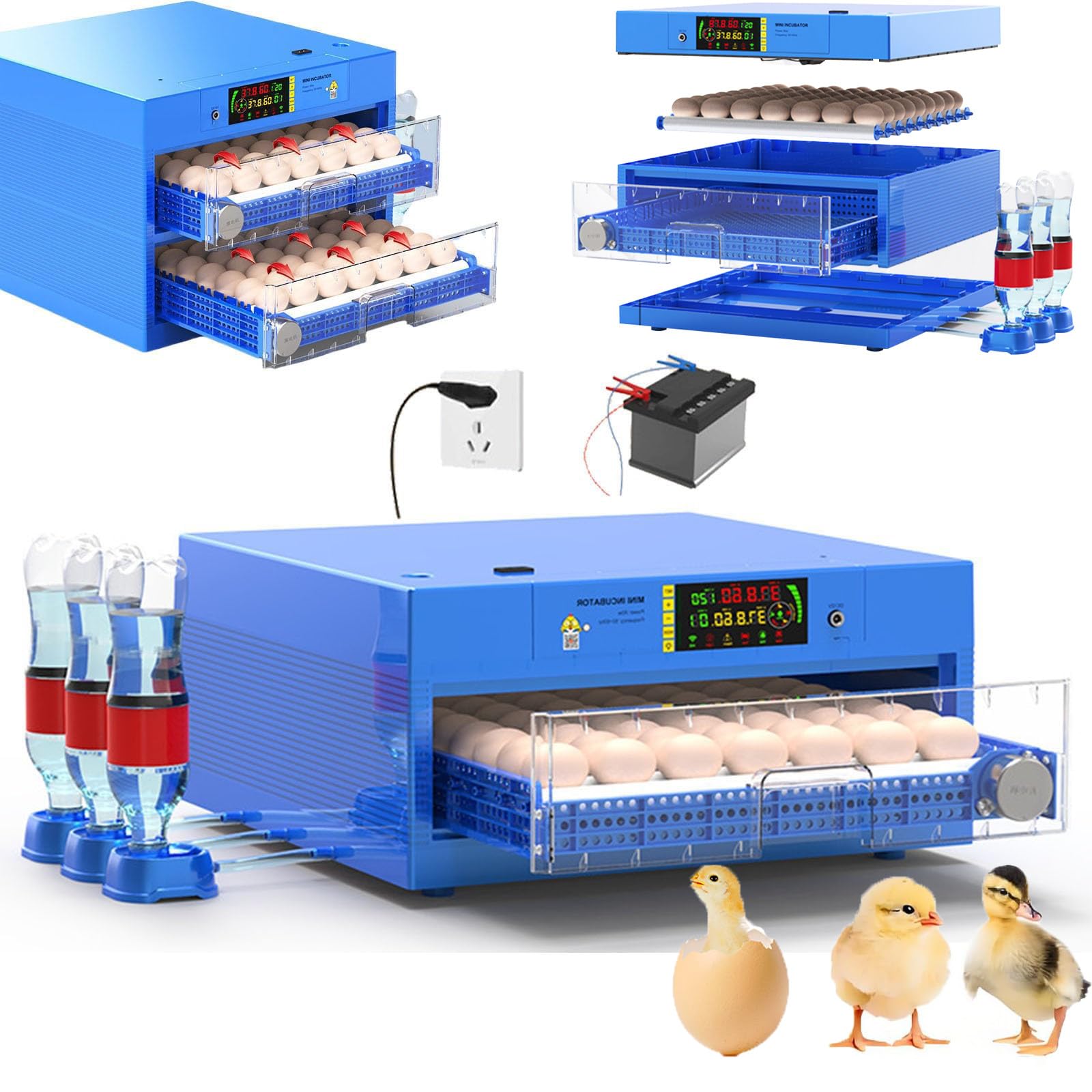 LISTaRSw 64/128/192/256/300 Eggs Incubators, Egg Incubator with Automatic Egg Turning and Humidity/Temperature Control, Automatic Poultry Hatcher Machine, For Chicken, Duck, Goose, Bird 64eggs