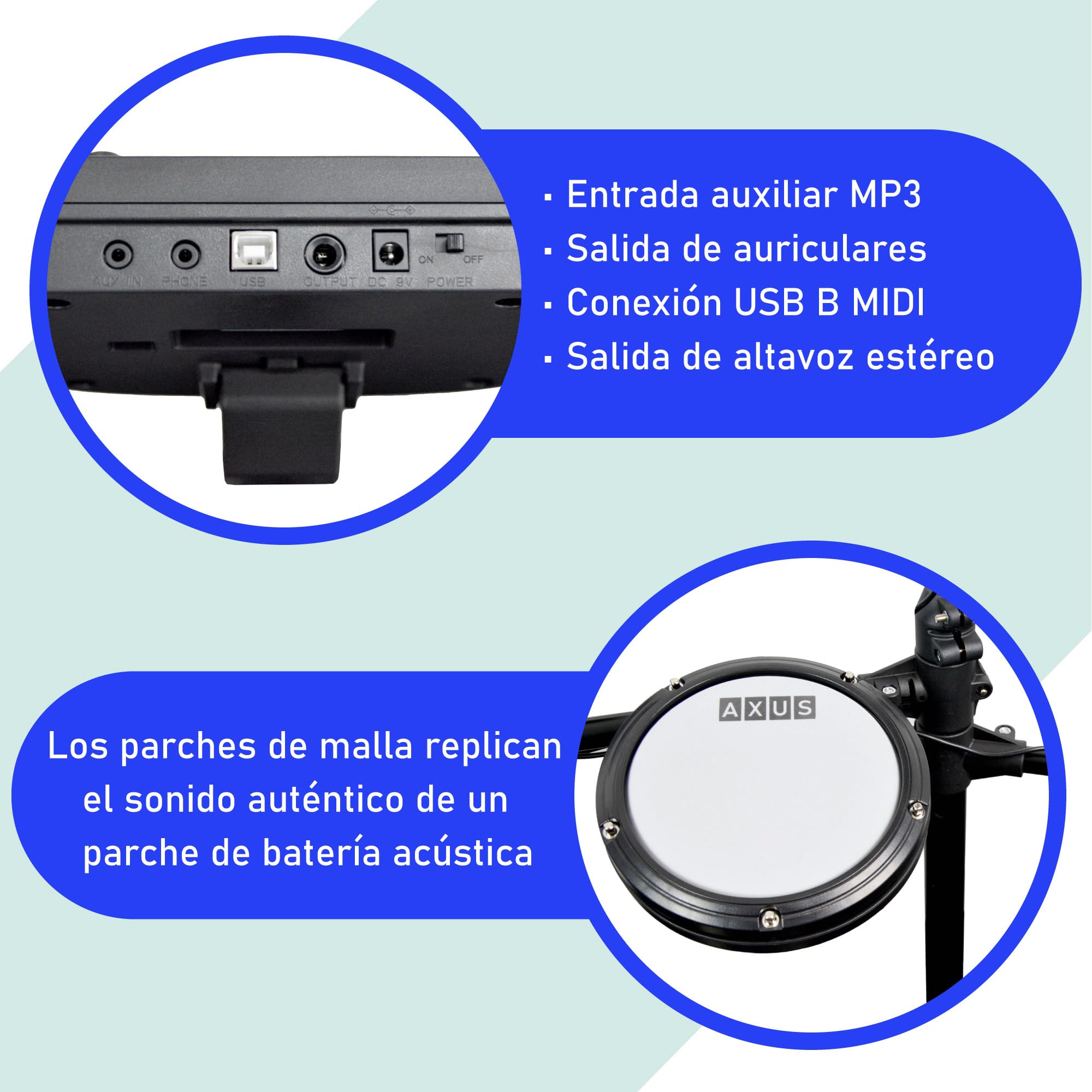 Axus AXK4 Paquete De Inicio Del Kit De Tambor Electrónico, Para Principiantes Con Almohadillas De Tambor De Malla Tranquila, Palos, Taburetes Y Auriculares