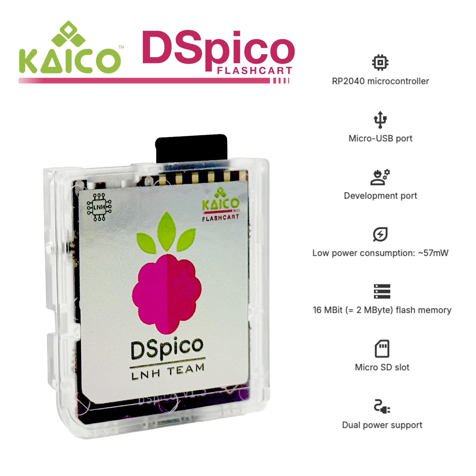 Kaico Edition DSpico for use with Nintendo DS/DSi with 8GB Micro SD Card by the LNH Team - Powered by RP2040 MCU – Dual Power, 6MB/s SD Read, DS Mode & Pico Launcher Support