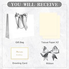 JMANNI Gift Bag, 1PCS Gift Bags Large with Ribbon and 1 Greeting Cards 2 Tissue Paper, Portable Paper Gift Bag with Handles, Birthday Gift Bags,Present Bags for Wedding Party Mothers Day