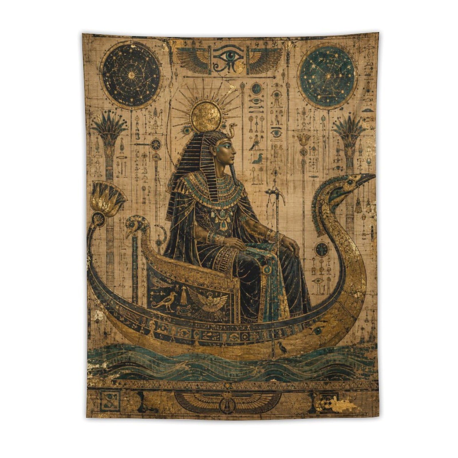 H3B8U2Y5 Egyptian Pharaoh Boat Wall Tapestry, Symbolist Art, Office