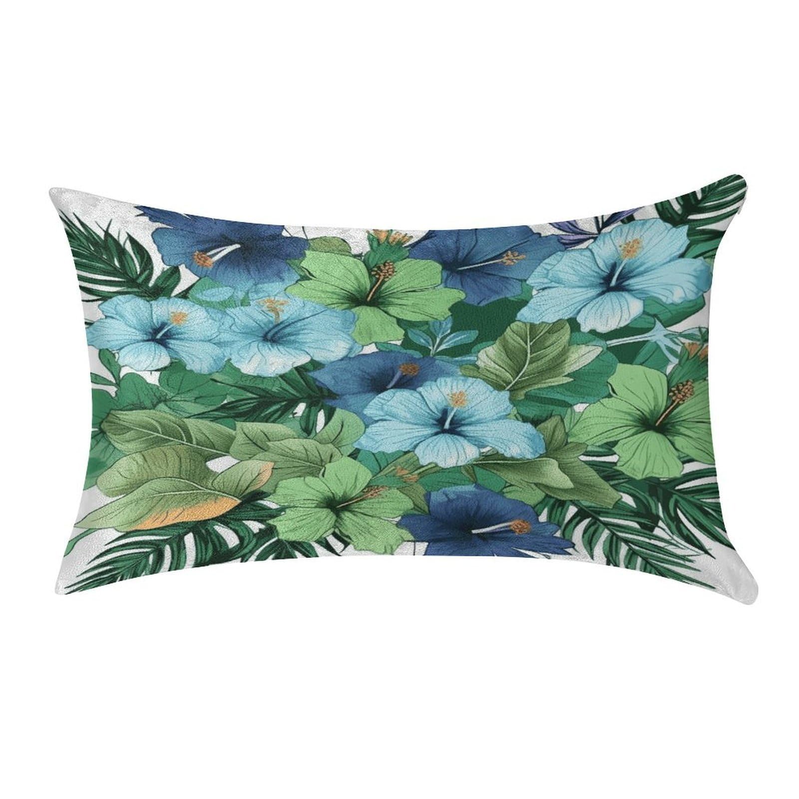 VstaDank Green and Blue Hibiscus Flowers Throw Pillow Cover 12"×20" Ultra Soft Pillowcase Cozy Lumbar Pillow Shell Gold Velvet Exquisite Decorative Cushion Sham Protector for Couch Sofa Bedroom