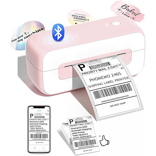 Phomemo Shipping Label Printer- Bluetooth Thermal Label Printer 4x6 for Small Business, Compatible with iPhone Android Windows Mac, Fast Inkless Printing for Ebay Amazon Shopify USPS FedEx - Pink