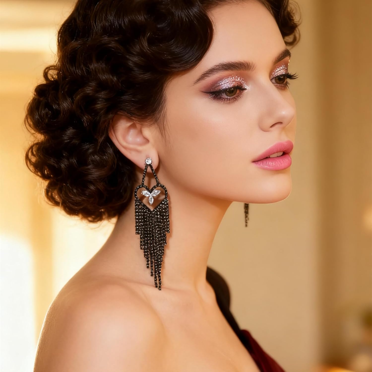 Rhinestone Earrings Dangling for Women Sparkly Silver Dangle Earrings Girls Long Chandelier Earrings Tassel Lightweight Ear Studs Cubic Zirconia (KE001S-W) - Image 3