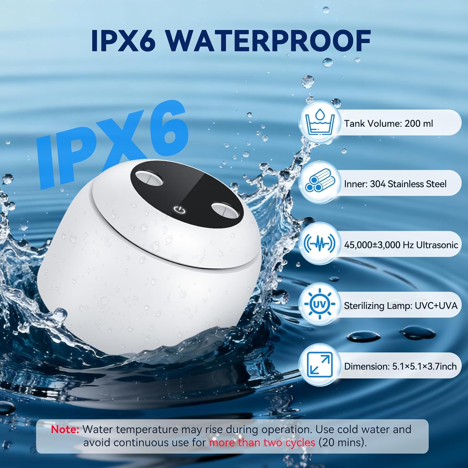 Ultrasonic Retainer Cleaner Machine - 45±3kHz Frequency,with Digital Timer, Auto Lift Tray,UVC+UVA Lamp,IPX6 & SUS304 Tank,Dental Clean Pod for Denture,Aligner,Mouth Guard,Jewelry,Toothbrush (White)