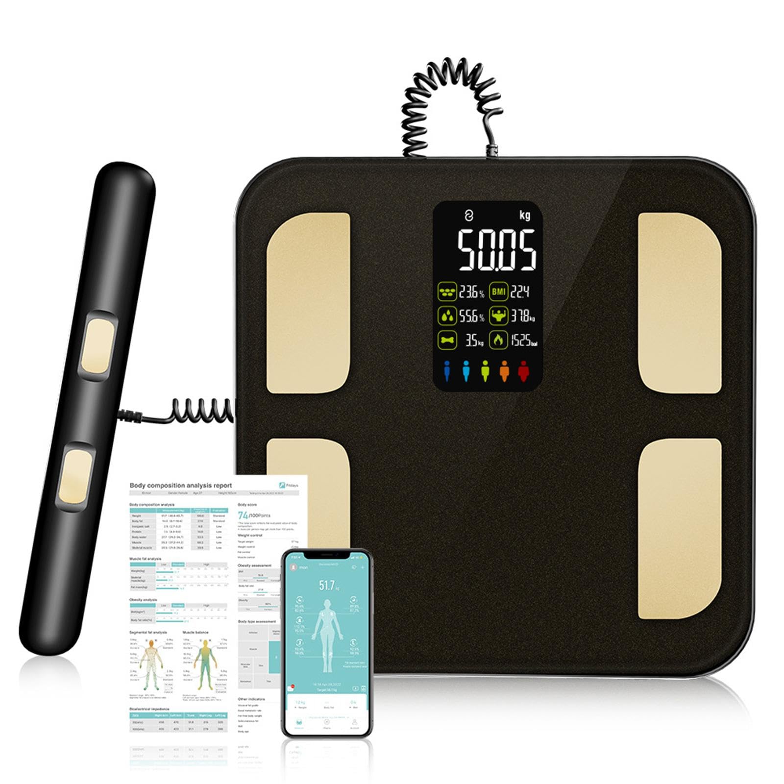 Balance Connectée Bluetooth Pèse Personne Impédancemètre, Balance Personne, Échelle de Graisse Corporelle, Balance USB avec Affichage