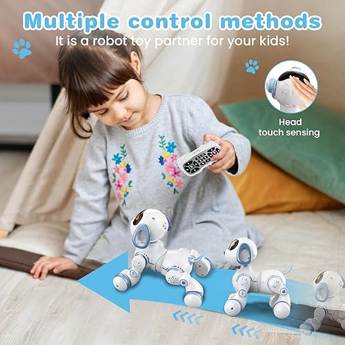 Miniatura 5 de Perro robot, perro a control remoto para niños con detección táctil de cabeza y función de música, robot interactivo programable, divertido juguete