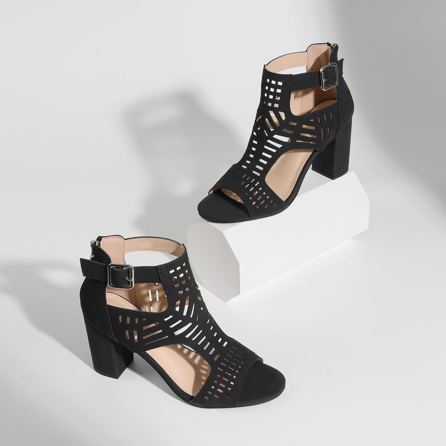 LinnOaks Heeled Sandals For Women 2025 Chunky Open Toe Bohemian Cutout Block Heel Summer Dressy Sandals - Image 4