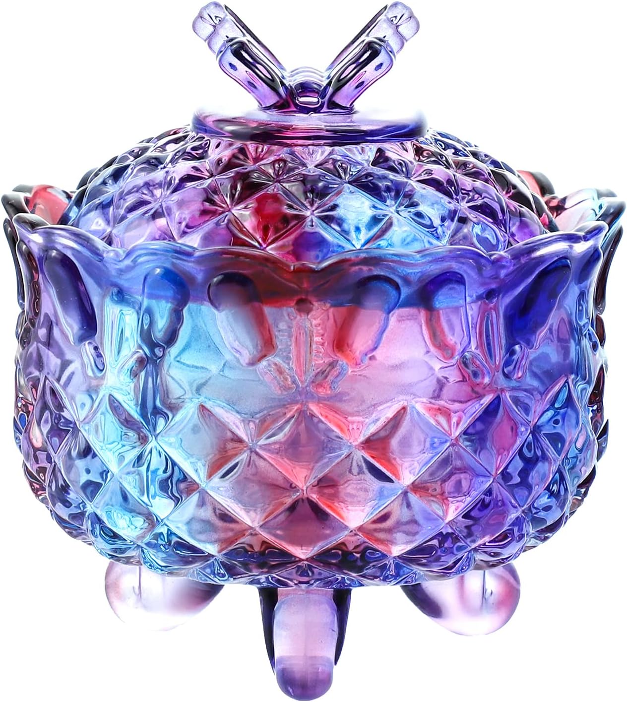 Yaomiao 2 Pcs Purple Blue Crystal Candy Jar with Lid 10 oz