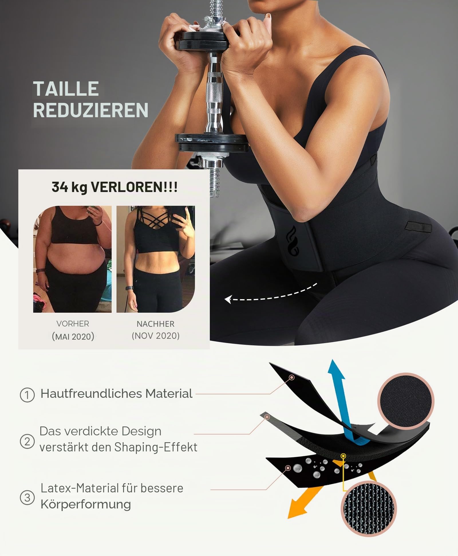 FeelinGirl Waist Trainer Bauchweggürtel Korsett Damen Bauchweg Bauchgürtel Shaper Trimmer Bauchkontrolle Shapewear Körperformer mit Dreifachumwicklung für Frauen