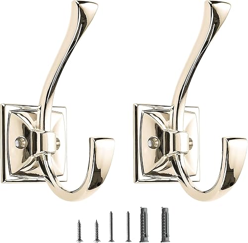 CABDM Paquete de 2 ganchos decorativos resistentes para colgar batas, ganchos de níquel pulido doble para colgar abrigos, montados en la pared con