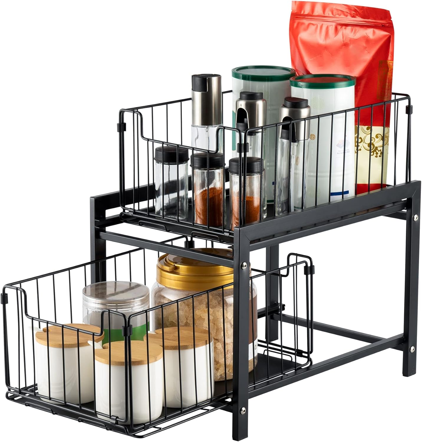Avellux 2 Tier Sliding Baskets Cupboard Organiser, Kitchen Cupboard