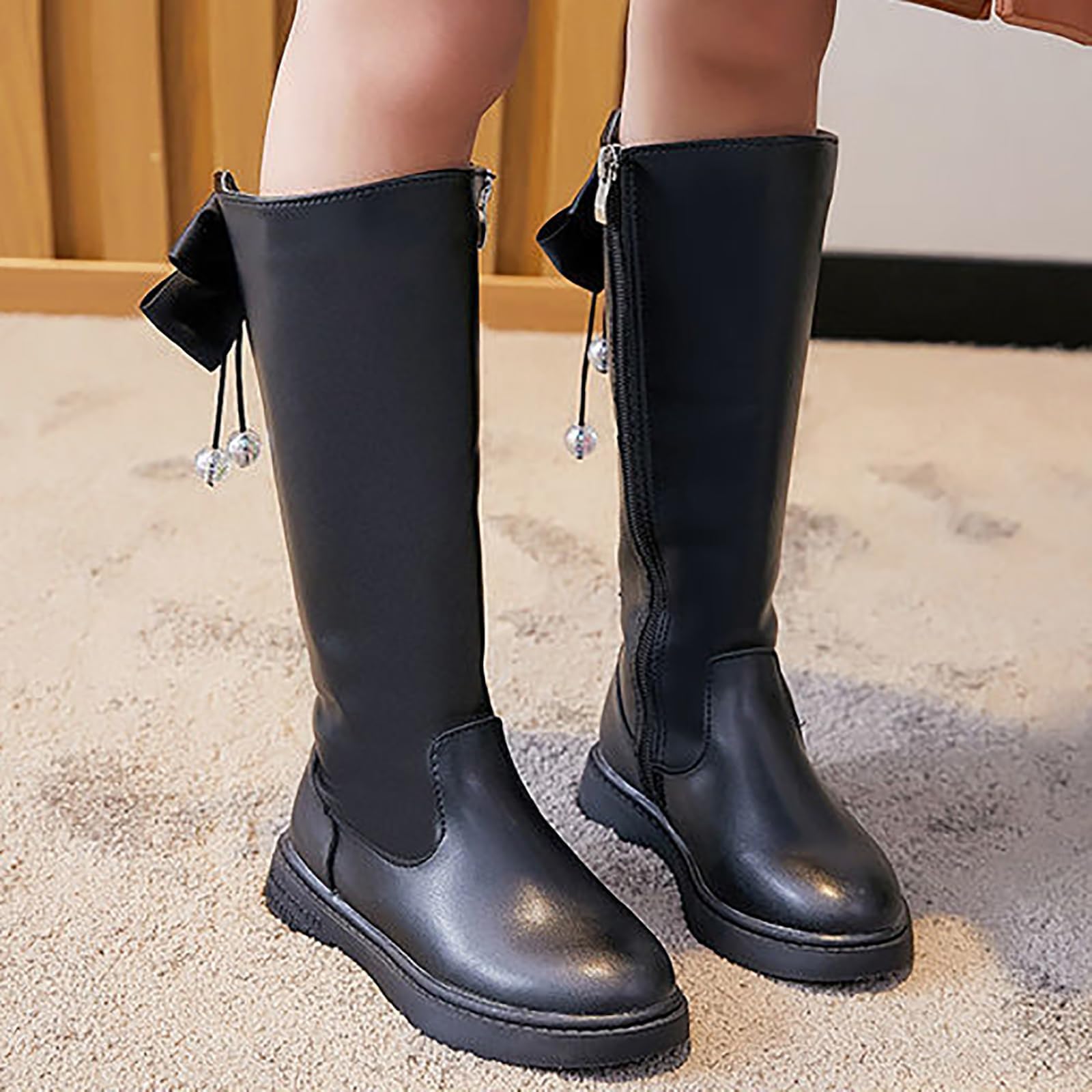 Botas De Montar para NiñAs (27-37), Botas De Montar con Punta Redonda Y Pajarita, Cremallera Lateral, Suela De Goma + Forro CóModo, para OtoñO E Invierno.,CottonShoes-32