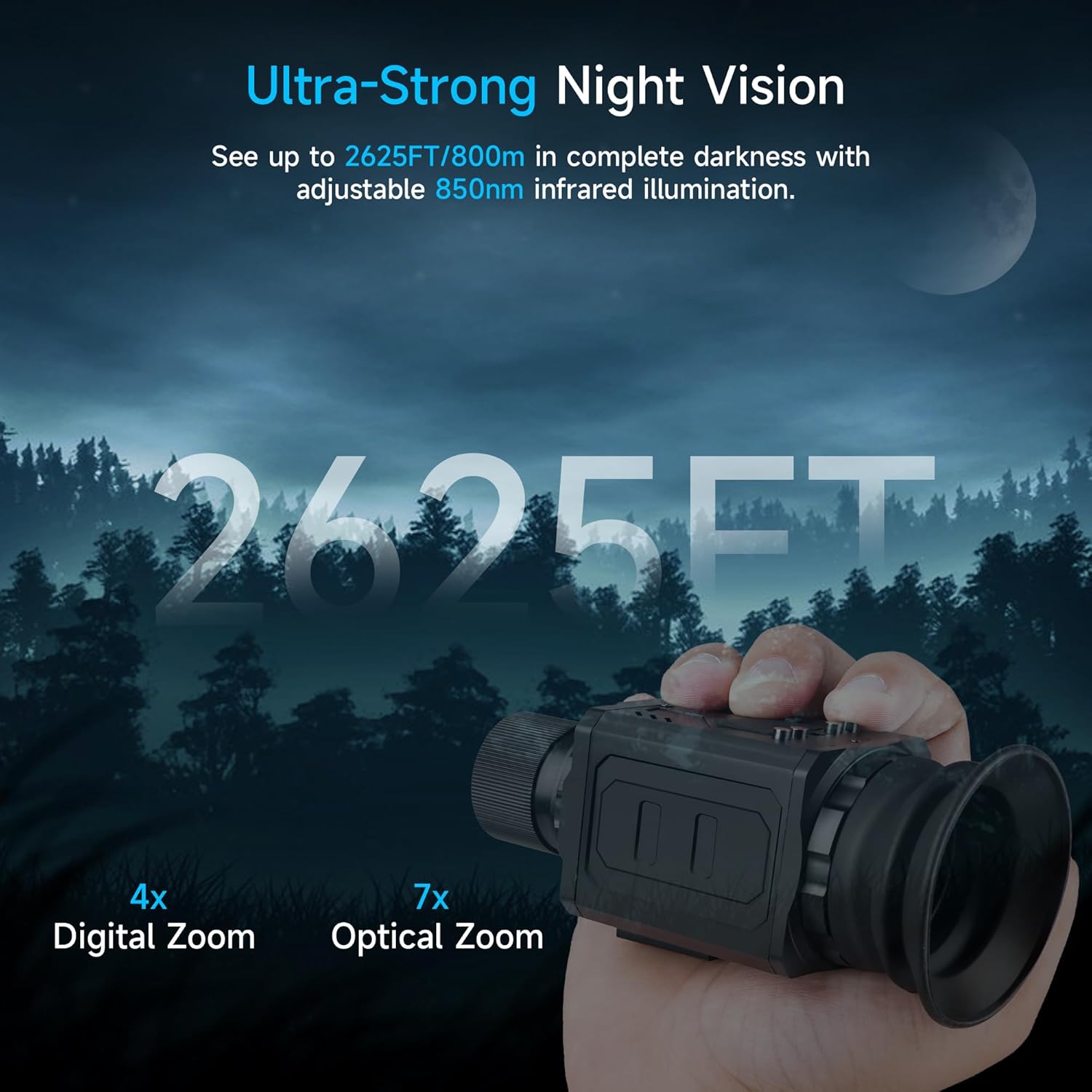 4K Ultra HD Night Vision Monocular, 100% Darkness, 800M Long Range, Portable Rechargeable Tactical IR Night Vision Tripod, Handheld for Hunting, Camping, Wildlife & Surveillance