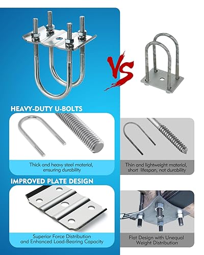 Miniatura 3 de Kit de pernos en U de remolque resistente, se adapta a ejes redondos de 2-38 pulgadas (3500 libras) - 5-12 pulgadas de largo