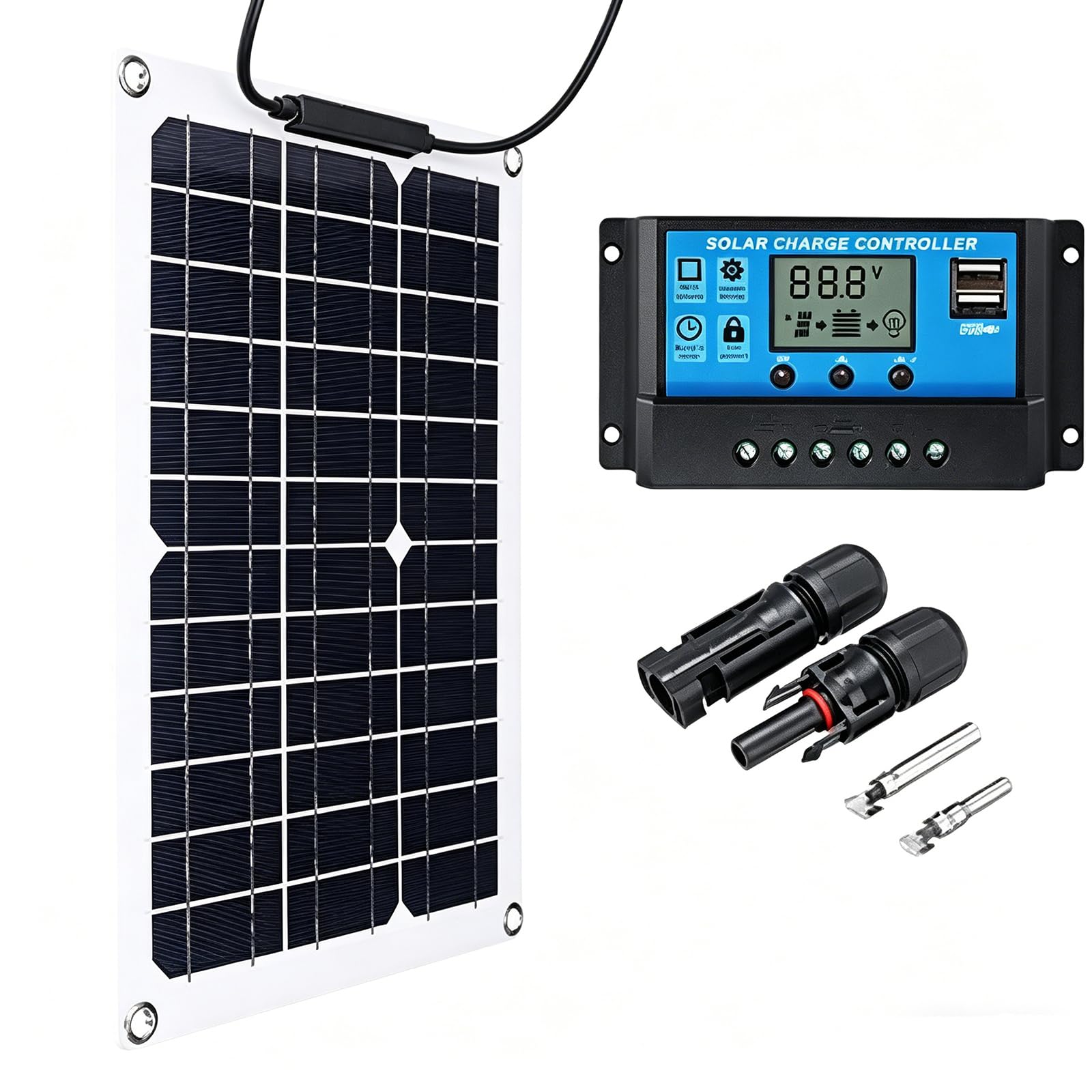 Flexible Solar Panel Kit, Solar Panel Monocrystalline Silicon Solar Cell Photovoltaic Solar, High Efficiency Module PV Power with Controller & Accessories for RV Home Outdoor Camping,60A
