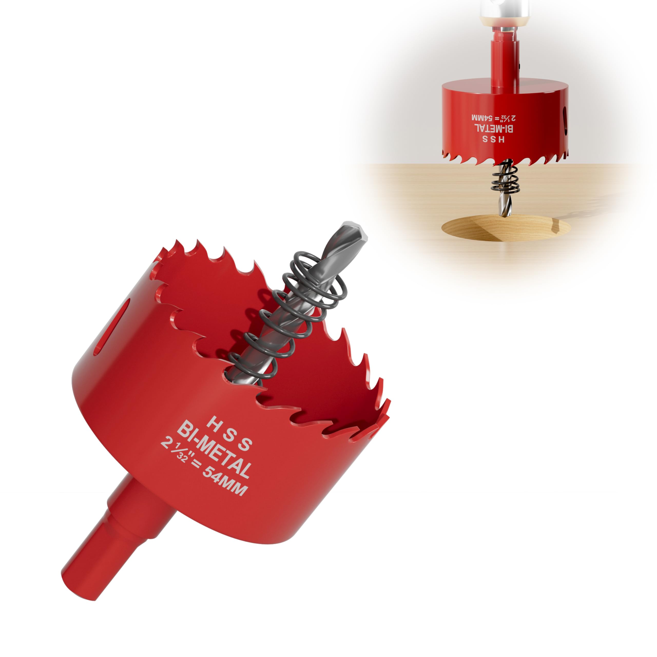2-1/8" (54mm) Bi-Metal M42 High Speed Steel Hole Saw with Pilot Drill Bit, Smooth Cutting Edge for PVC, Drywall, Wood, Plastic, Gypsum Board, Rubber,