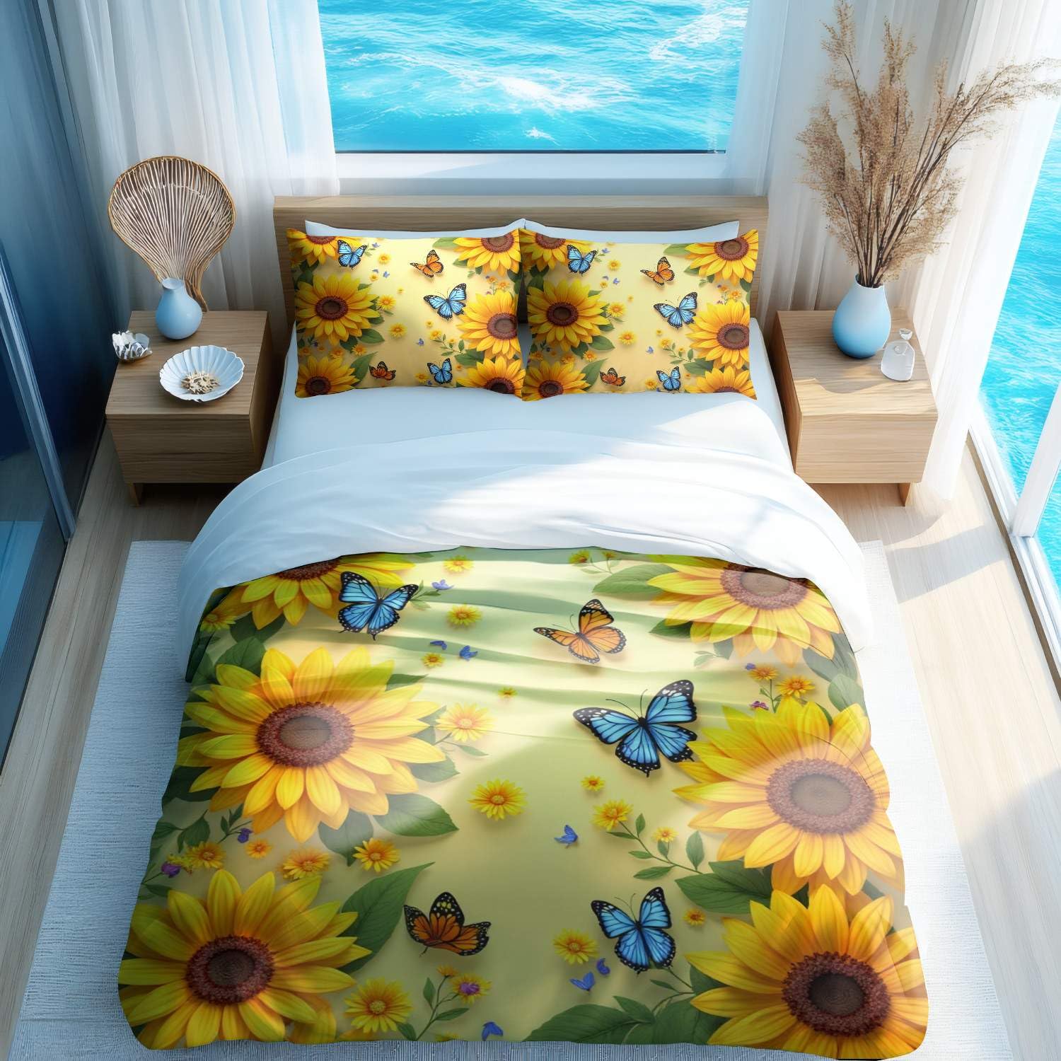 Housse de couette tournesol 1 personne avec 2 taies pour une chambre d'été ensoleillée