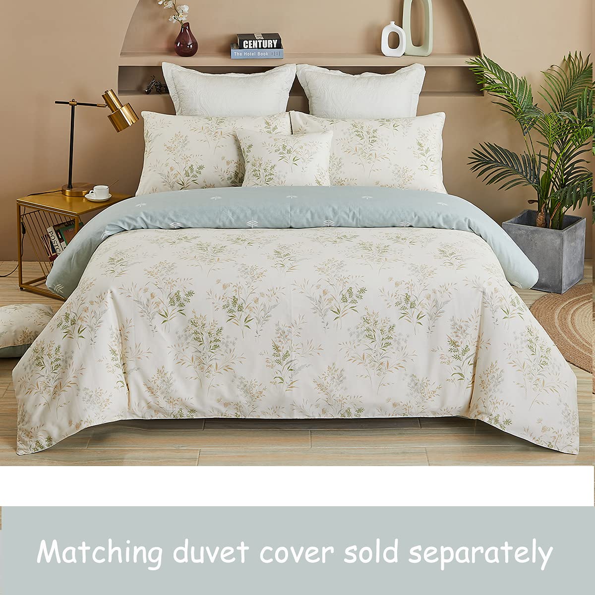 FADFAY Set di biancheria da letto in stile shabby floreale, 7 pezzi, 100% cotone, verde crema floreale, set completo di biancheria da letto in una borsa, stile vintage campagna, morbide lenzuola con