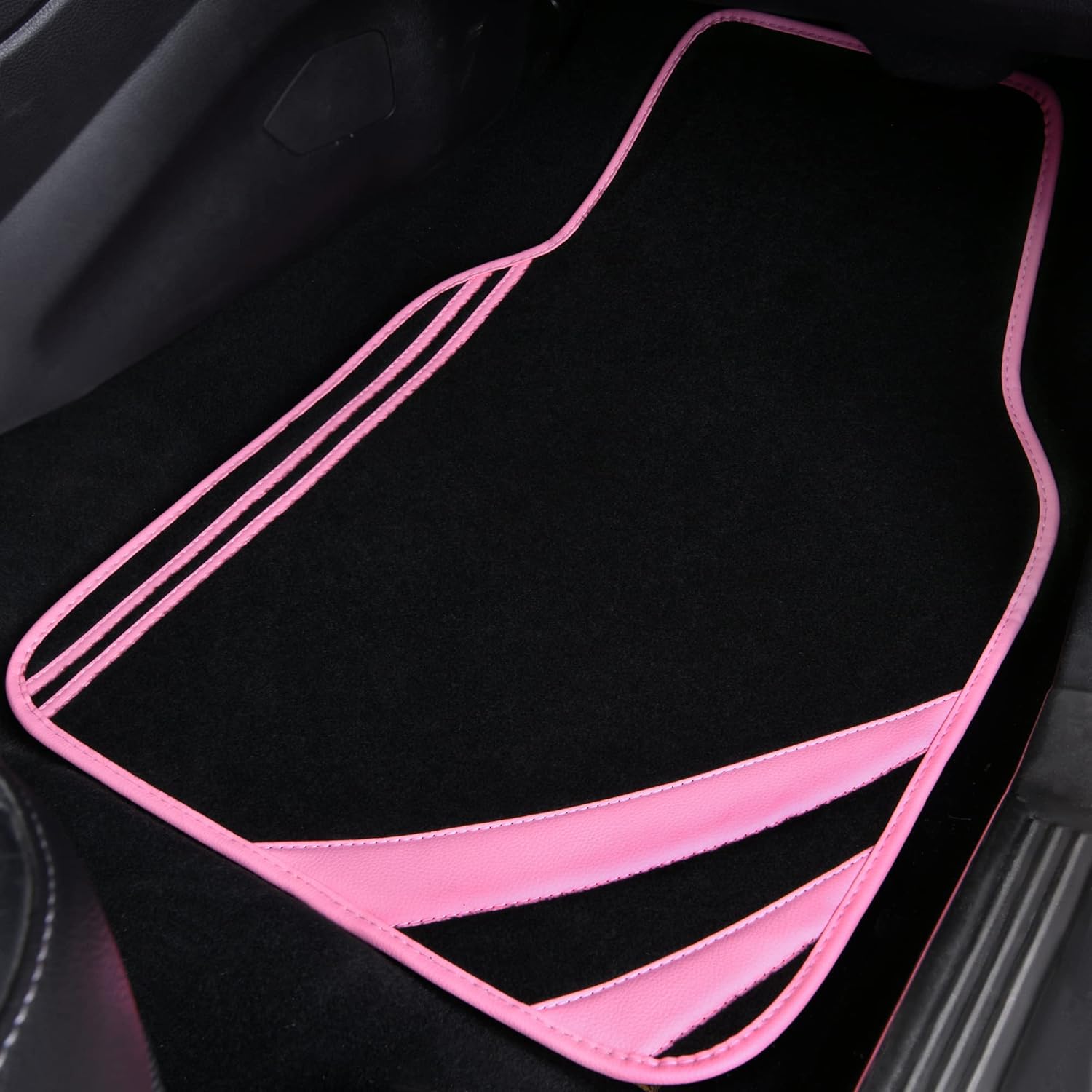 CAR PASS Pink Edge Faux Leather Car Floor Mats Universal Car Carpet Mats with Double Stitch Line Anti-Slip Backing Design, for Cute Girly Women, Fit 95% Automotive,SUVs,Sedan,Vans (Black and Pink) - Image 8