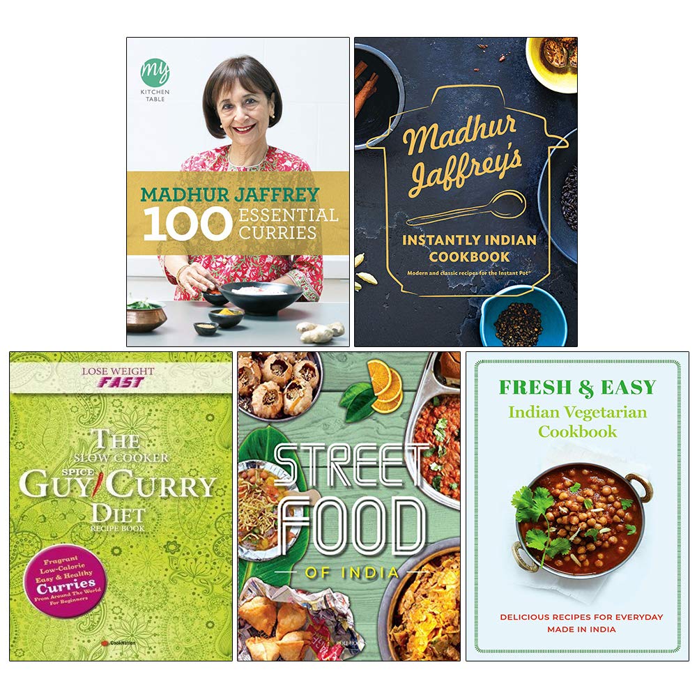 My Kitchen Table, Madhur Jaffrey Instantly Indian Cookbook [Hardcover], Slow Cooker Spice Guy Curry Diet, Indian Street Food, Fresh & Easy Indian Vegetarian Cookbook 5 Books Collection Set