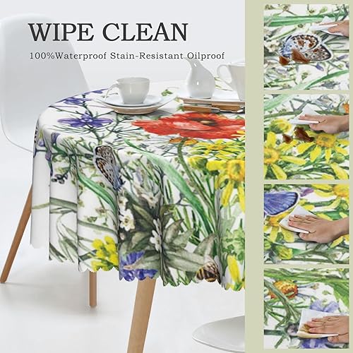 Miniatura 4 de Mantel redondo estampado de primavera y verano, lavable, resistente al agua, a prueba de derrames, para restaurante, cocina, comedor, mesa al aire