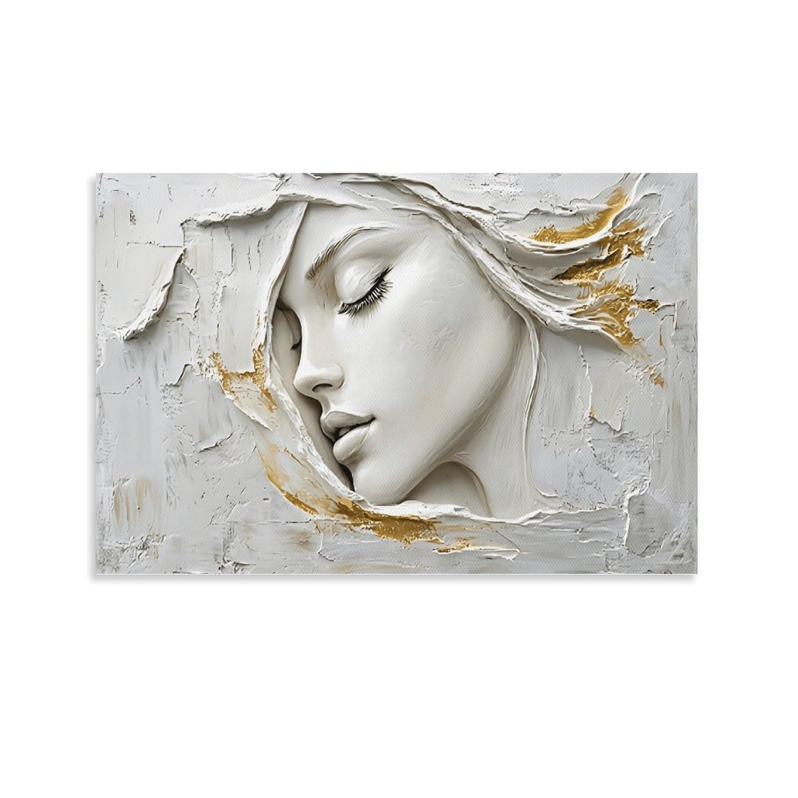 XPASHIQWC White & Gold Impasto Portrait Poster Artwork Canvas Prints Picture Modern Wall Art Picture Wall Hanging for Living Room Bedroom Home Decorations 20x30inch(50x75cm)