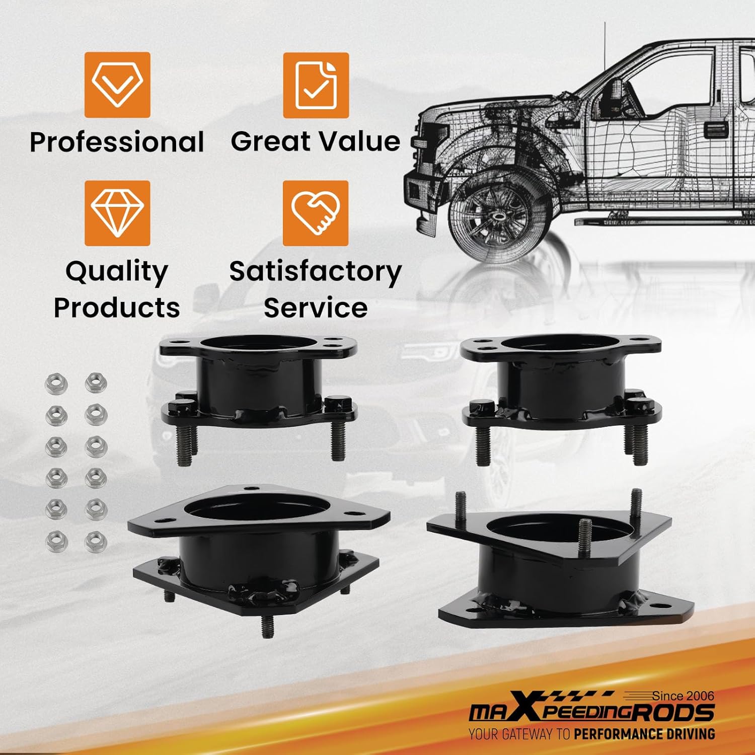 maXpeedingrods 3" Front & 2" Rear Lift Leveling Kit for Ford Explorer 2002-2005, Bolt-On Lift Strut Spacers, Balck