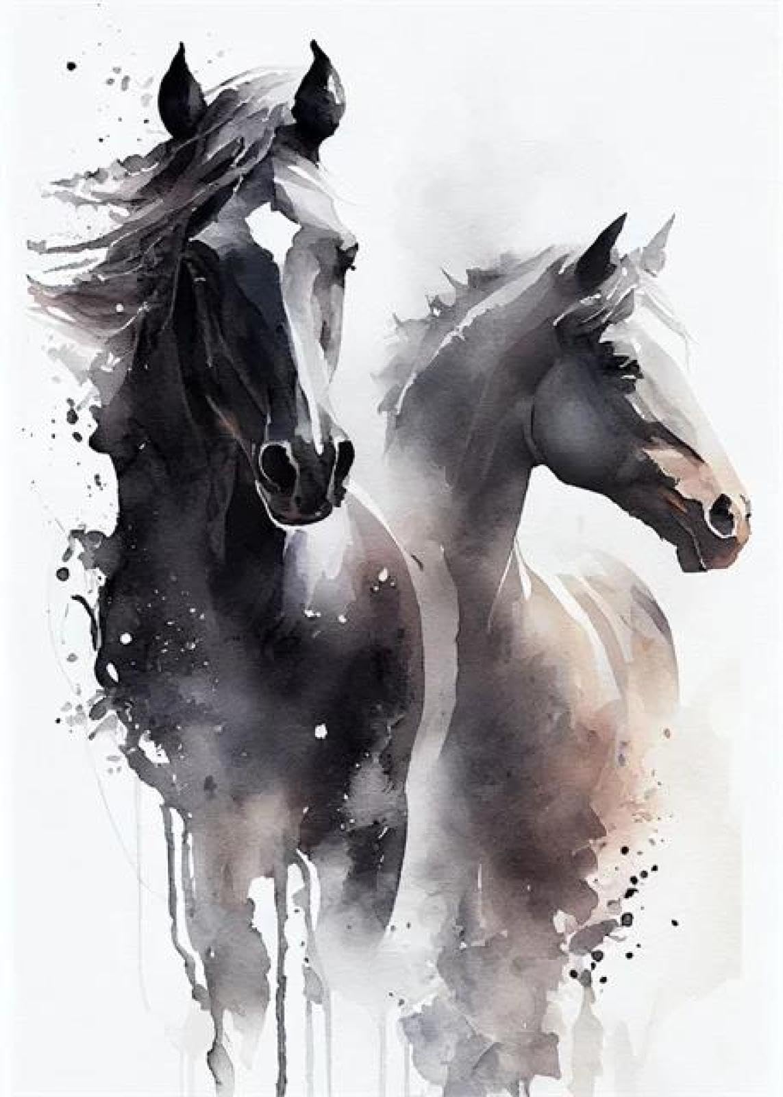 SHINERING Abstract Watercolor Horse Animal Canvas Painting Posters Print Wall Art Picture Living Room Decor A17 50X70Cm Unframed