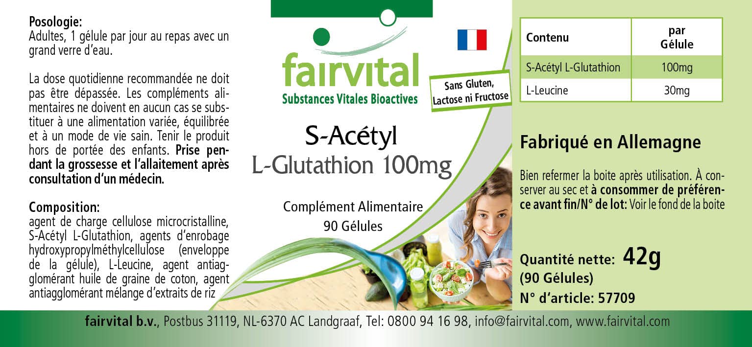fairvital S-acetil L-glutatione, 90 capsule vegane, facili da deglutire, forma stabile di glutatione, elevata biodisponibilità, qualità testata e ad alto dosaggio, Made in Germany